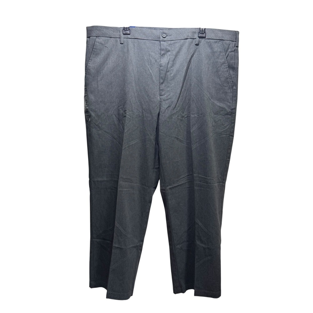 New Business Mens 44x30 Easy Care Stretch Khaki Pants Gray Flat Front Classic